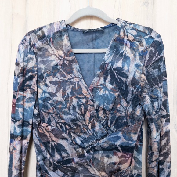 Peruvian Connection Womens Shadow Vine Dress Size S Long Sleeve Ruched Midi - Picture 5 of 10